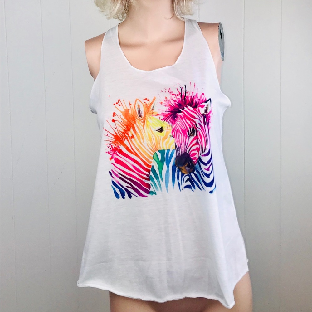 Colorful rainbow zebras tank top shirt festival